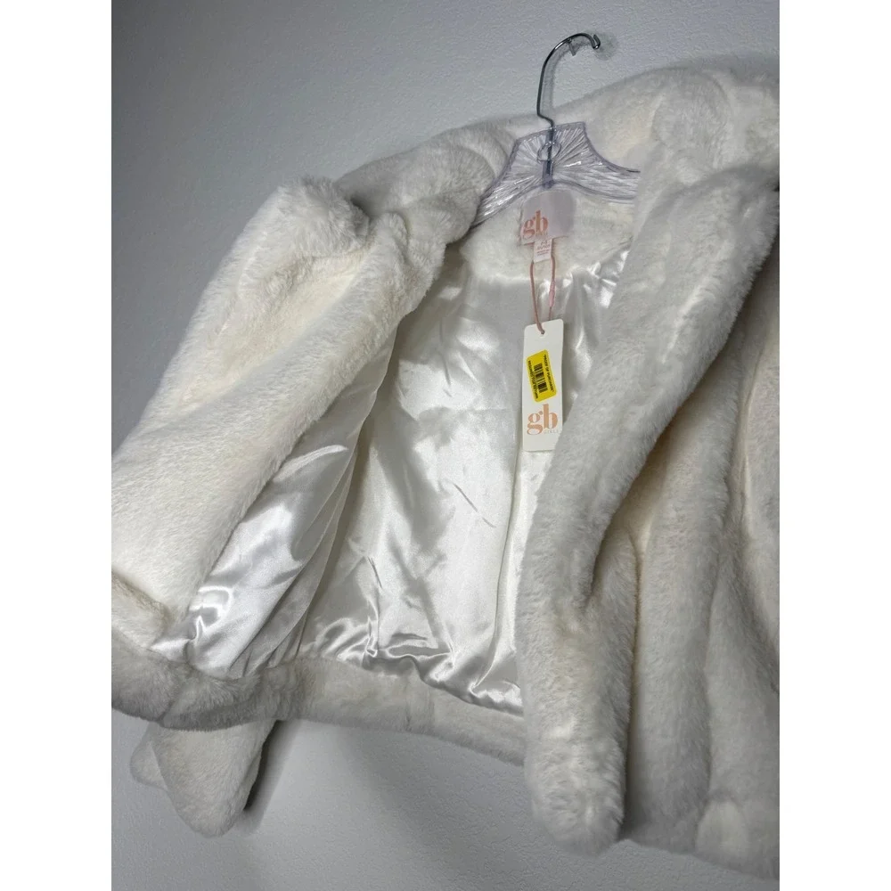 GB Girls Gianni Bini Ivory Faux Fur Cropped Jacket Size‎ M 8/10 Formal Dance NWT